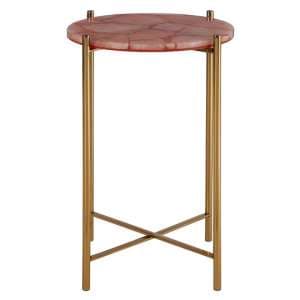 Sauna Round Quartz Side Table With Gold Steel Frame In Pink - UK