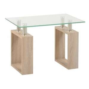 Medrano Clear Glass Lamp Table With Sonoma Oak Legs - UK
