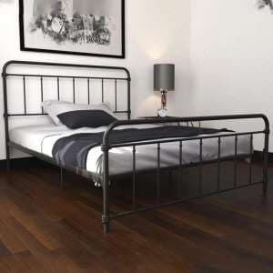 Wallach Metal King Size Bed In Black - UK