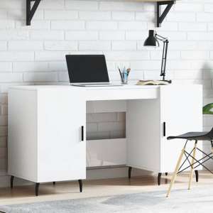 Waterford High Gloss Computer Desk With 2 Doors In White - UK