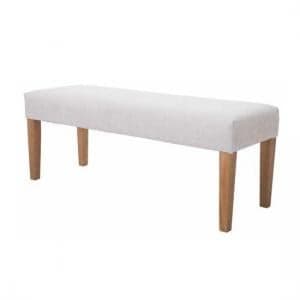 Webster Dining Bench In Beige Fabric With Wooden Legs - UK