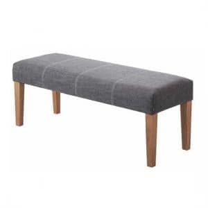 Webster Dining Bench In Grey Fabric With Wooden Legs - UK