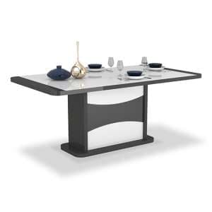 Zaire Extending High Gloss Dining Table In White And Grey - UK