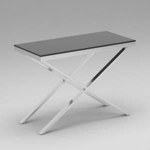 Zanti Black Glass Top Console Table With Chrome Base - UK
