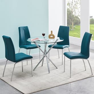 Criss Cross Glass Dining Table With 4 Opal Teal Chairs Furniture