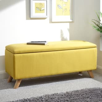 Yellow upholstered deals storage bench