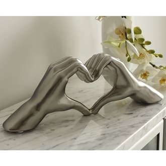 Heart Ceramic Set Of 2 Hand Sculpture In Silver And White