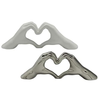 Heart Ceramic Set Of 2 Hand Sculpture In Silver And White