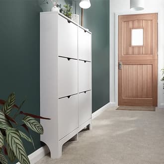 White Particle Board Side Cabinet Practiacal Tall Closet Storage Cabinet with 1-Door with 4-Shelves