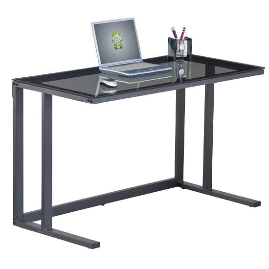 Aswan Glass Computer Desk In Smoked With Black Metal Frame_1