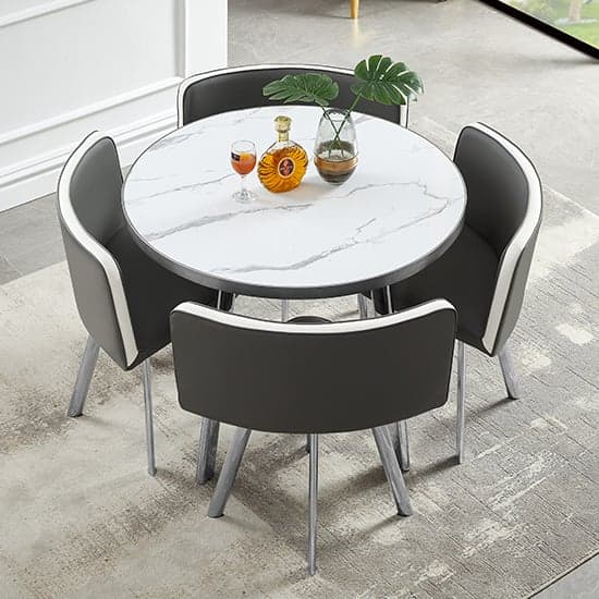 Diego Round Gloss Marble Effect Dining Table Set in Diva | Furniture in ...