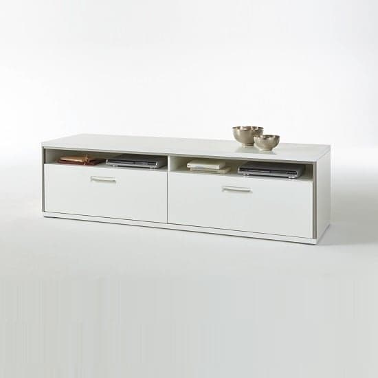Libya Wide LCD TV Stand In White High Gloss With 2 Drawer_1