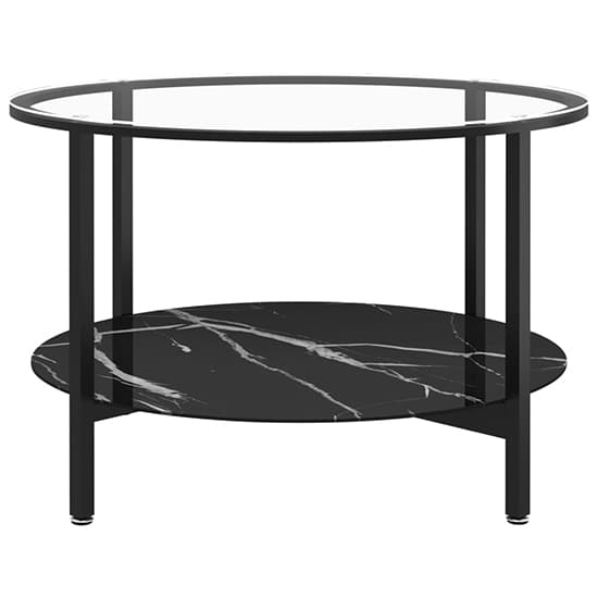 Akio Round Glass Coffee Table With Black Marble Effect Shelf