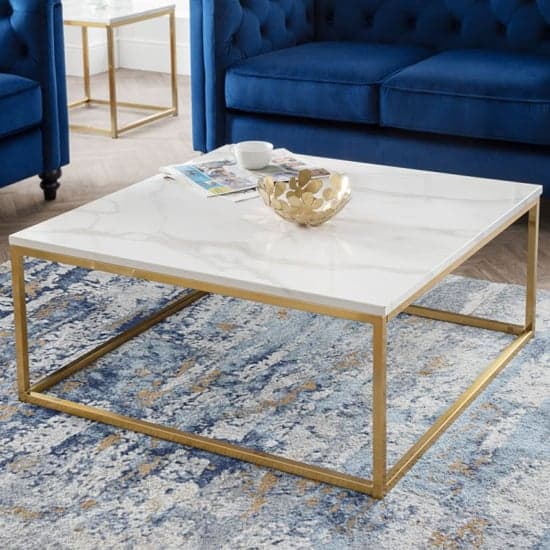 Sable Gloss White Marble Effect Coffee Table And Gold Frame | Furniture ...