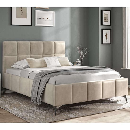 Arvada Fabric Double Bed In Beige | Furniture in Fashion