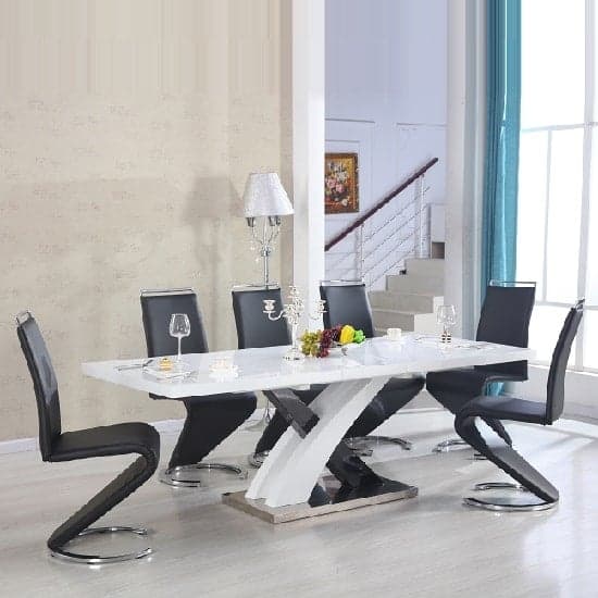 Axara Large Extending Black Dining Table 8 Summer Black Chairs_1