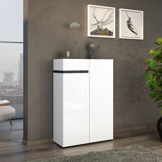 Belfort High Gloss Shoe Cabinet 2 Doors In White And Slate Grey_1