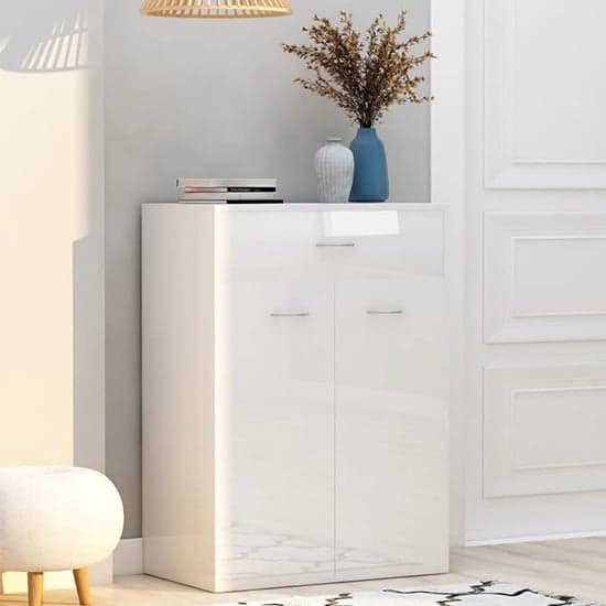 Cadao High Gloss Shoe Storage Cabinet With 2 Doors In White | Furniture ...