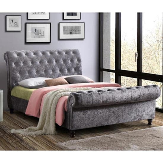 Castello Fabric King Size Bed In Steel Crushed Velvet | Furniture in ...