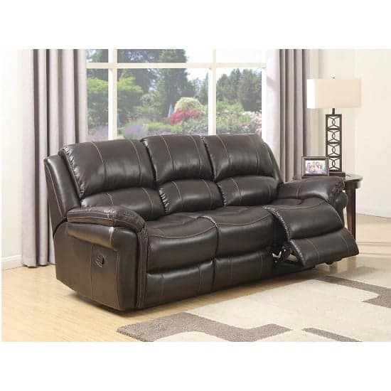 Claton Recliner 3 Seater Sofa In Brown Faux Leather | Furniture in Fashion