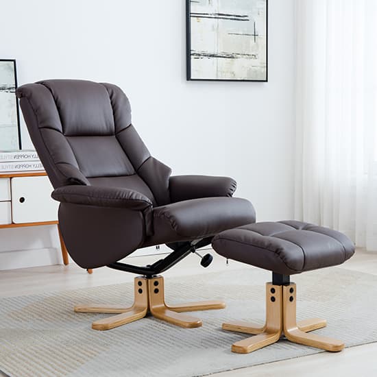 Fula Plush Swivel Recliner Chair And Footstool In Brown | Furniture in ...