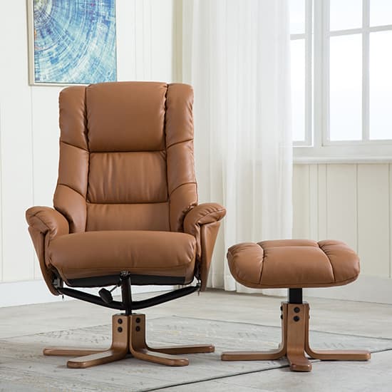 Fula Plush Swivel Recliner Chair And Footstool In Tan | Furniture in ...