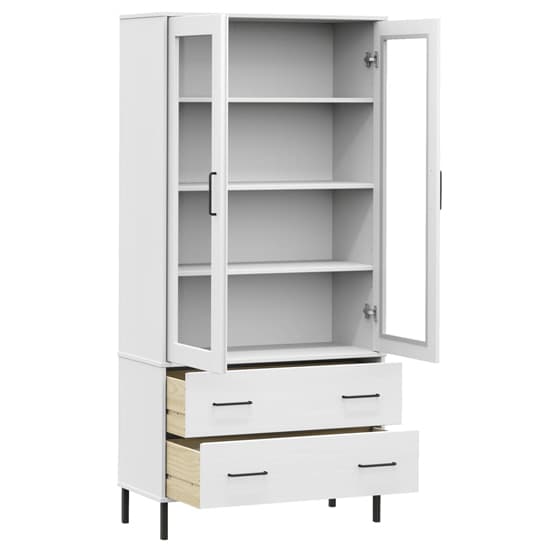 Helio Solid Wood Display Cabinet In White With Metal Legs | Furniture ...