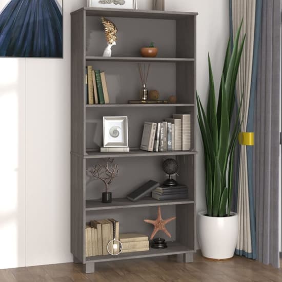 Hull Wooden Bookcase With 5 Shelves In Light Grey_1