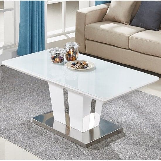 Memphis High Gloss Coffee Table In White With Glass Top_1