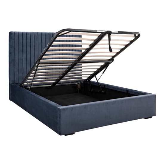 Myddle Velvet Ottoman Storage Double Bed In Nightshadow Blue 