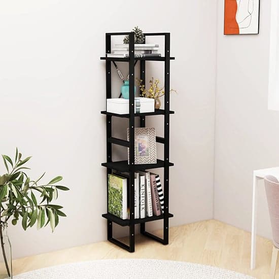 Newell Pine Wood 4-Tier Bookshelf In Black_1