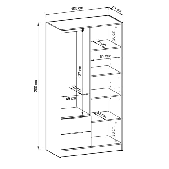 Niles Mirrored Wardrobe With 2 Hinged Doors In Grey | Furniture in Fashion