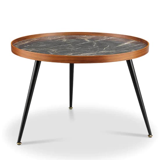 Sabri Wooden Coffee Table Round In Black Marble Effect | Furniture in ...