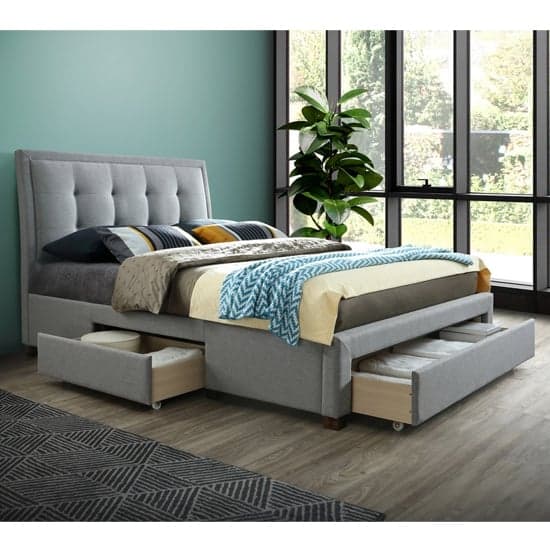 Shelby Fabric King Size Bed In Grey 