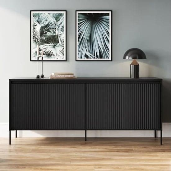 Trier Wooden Sideboard With 4 Doors In Matt Black | Furniture in Fashion