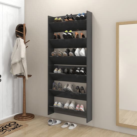 Walpi Wooden Set Of 2 Wall Shoe Storage Rack In Grey | Furniture in Fashion