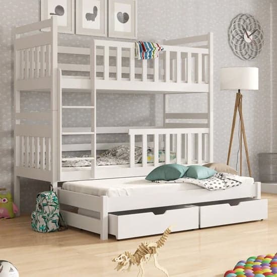 White twin over twin clearance bunk bed with trundle