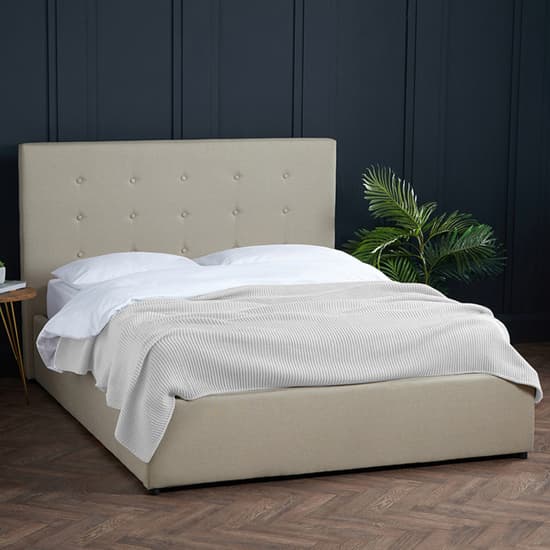 Beige double deals bed with storage