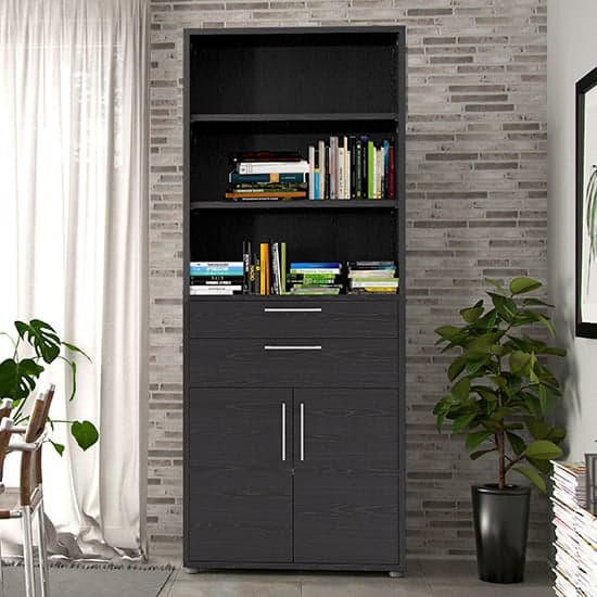 Tall black clearance cabinet with drawers