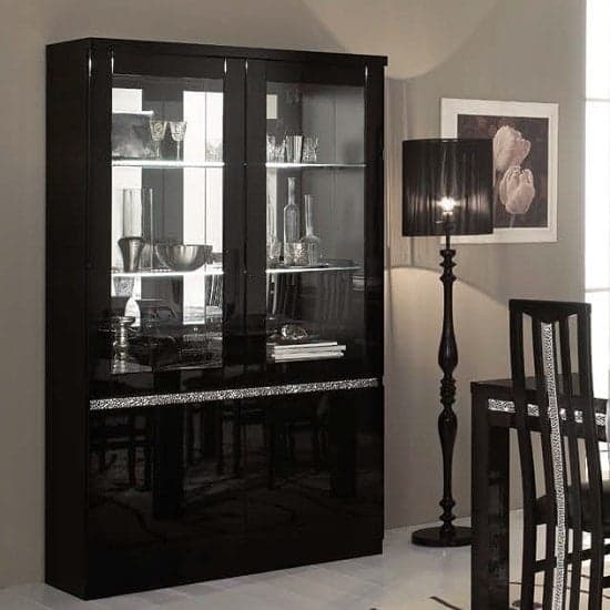 Black china cabinet store with glass doors