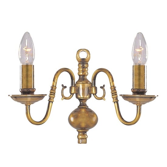 Read more about Flemish antique brass wall light with metal candle covers