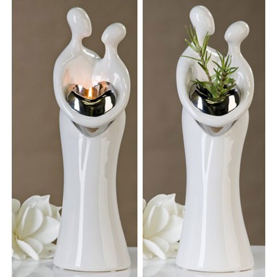 Product photograph of Tealight Candle Holder Couple Figurine Ceramic In White from Furniture in Fashion