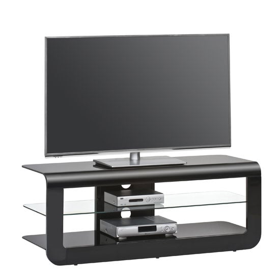 Credenza Glass LCD TV Stand In Black High Gloss With Glass