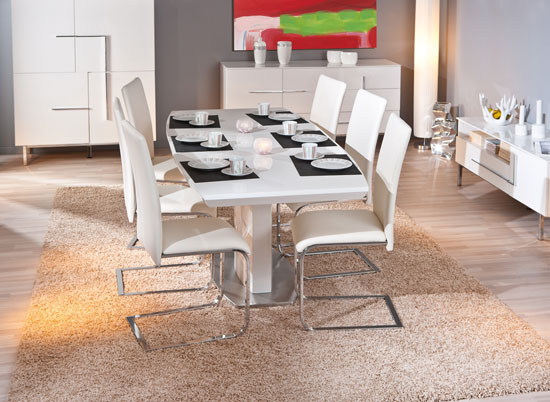 Cortina Extendable Dining Table In White Gloss With Chrome Base