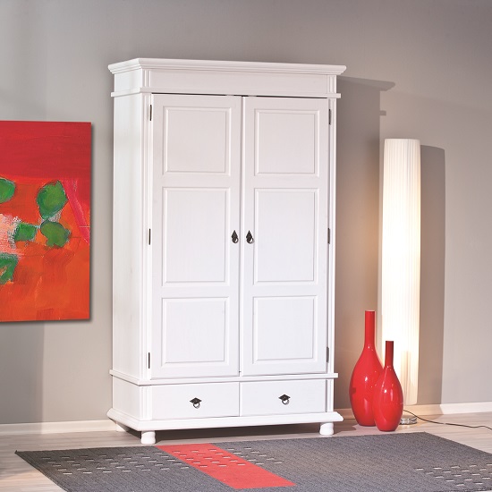 Read more about Danzig 2 door wardrobe in white real pine wood with 2 drawers