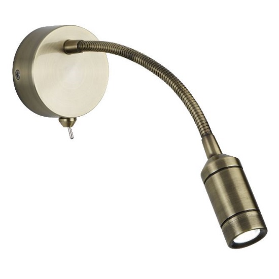 Read more about Antique brass round base flexi arm led wall light