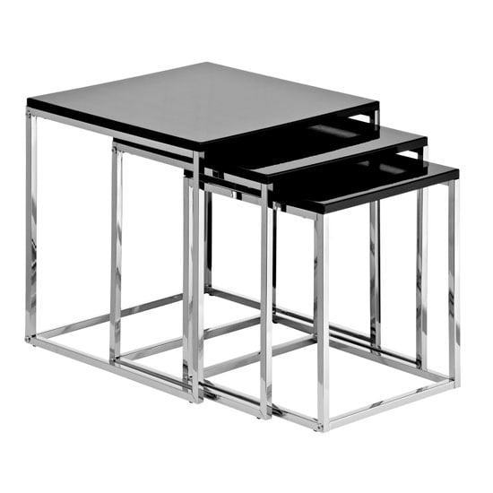 Product photograph of Krystal Set Of 3 Nesting Tables In Black Gloss With Chrome Legs from Furniture in Fashion