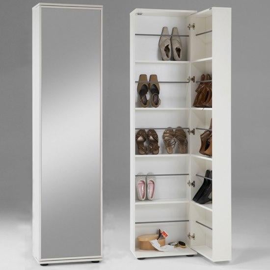 Wooden Shoe Storage Cabinet With Mirror In White | Sale