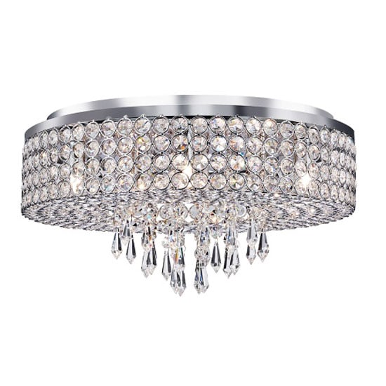 Read more about Orion 9 lamp chrome flush ceiling light with glass drops