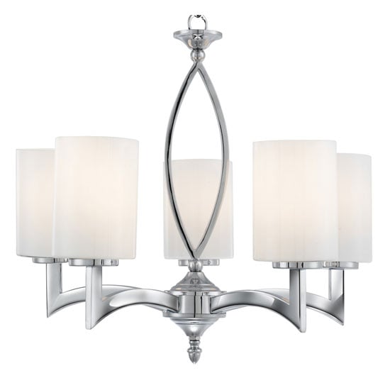 Photo of Gina 5 lamp chrome ceiling light with white glass cylinder shade